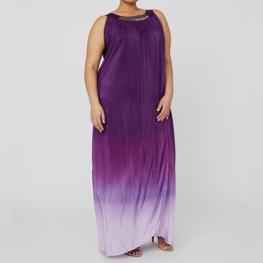NWT Catherine's Crimped Purple Sleeveless Jeweled collar $99 Dress Size-0X